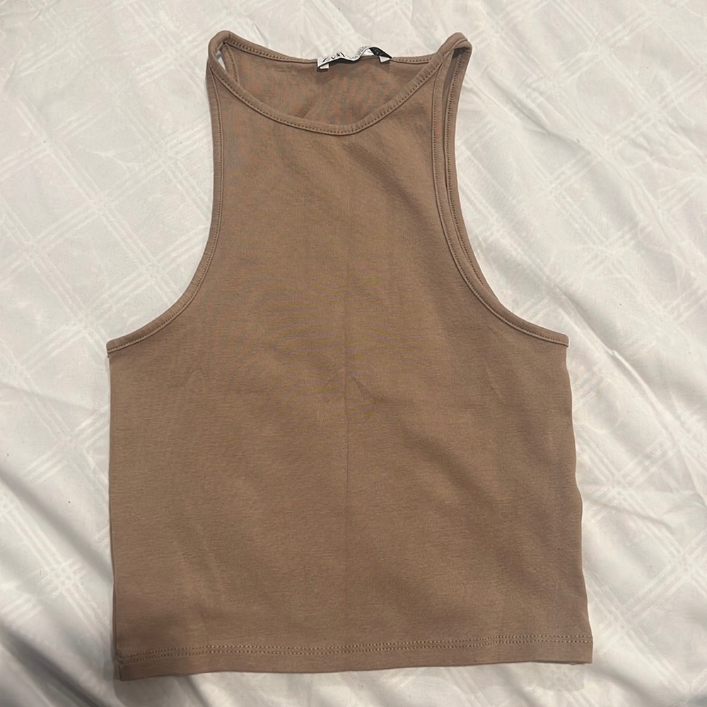 Zara Tan Brown Racerback Tank Top